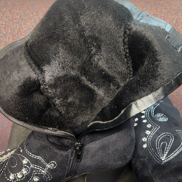 Black Suede Rhinestone Boots Size 8 - Picture 5 of 7